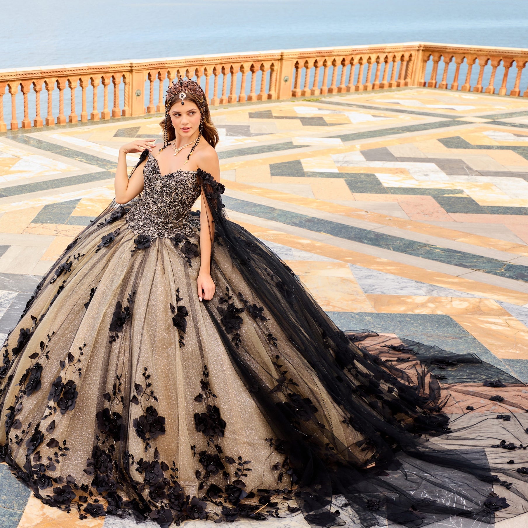 Princesa by Ariana Vara - PR22021 Embellished Appliqued Lighted Ballgown