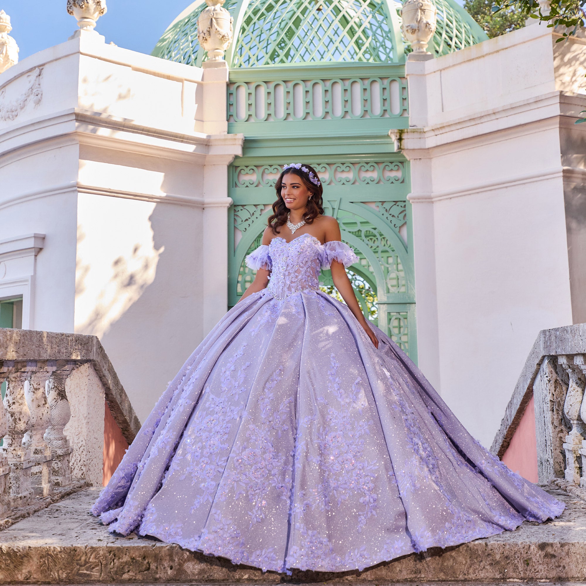 Princesa by Ariana Vara PR30134- Pleated Skirt Sheer Bodice Quince
