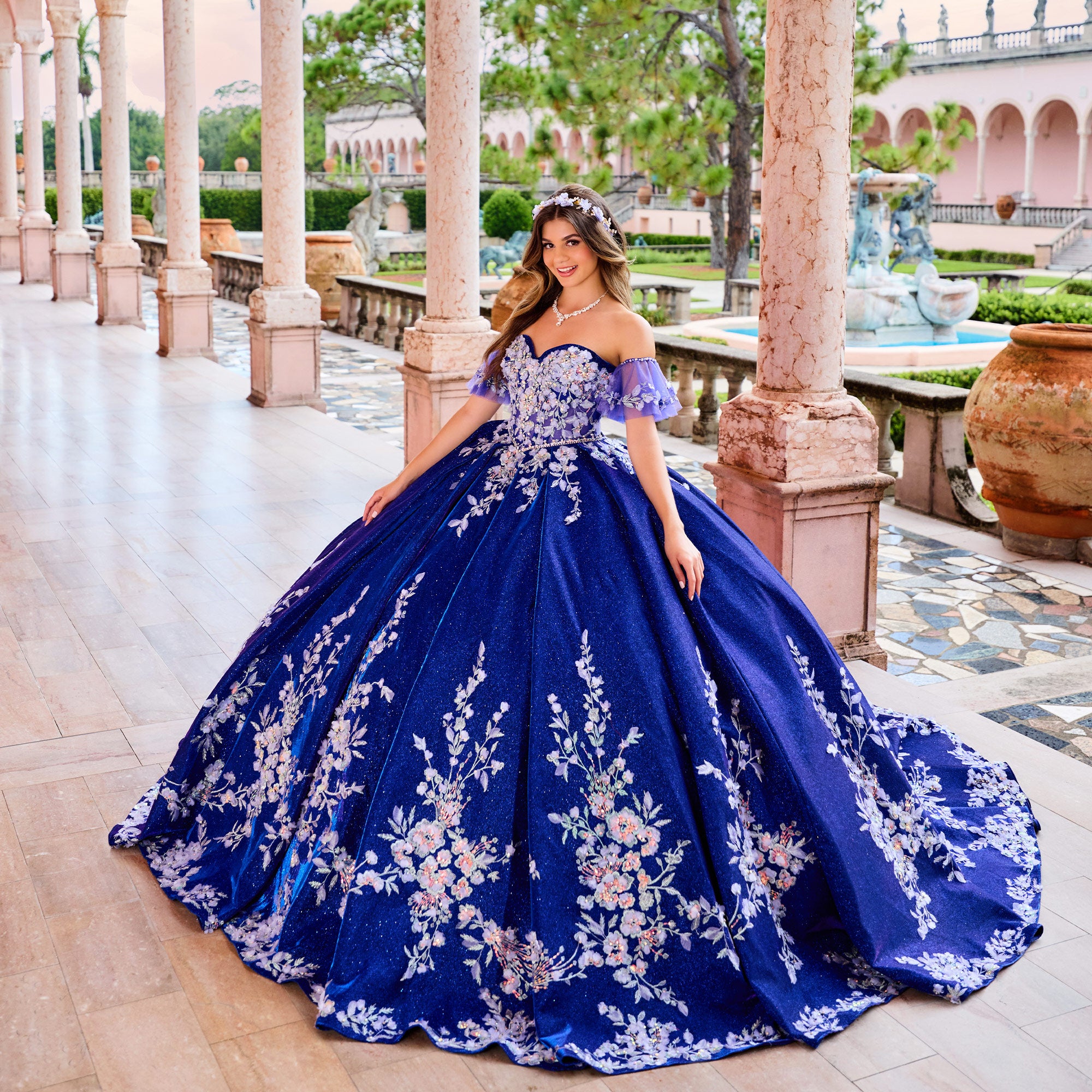Princesa by Ariana Vara PR30134- Pleated Skirt Sheer Bodice Quince