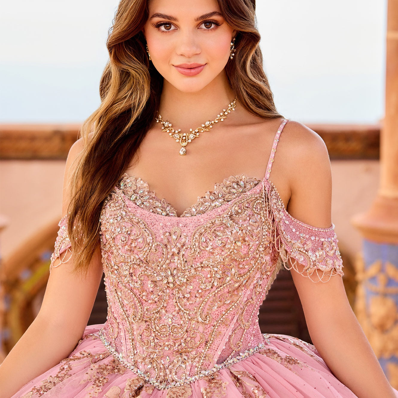 Princesa by Ariana Vara PR30153- Beaded Cold Shoulder Gown