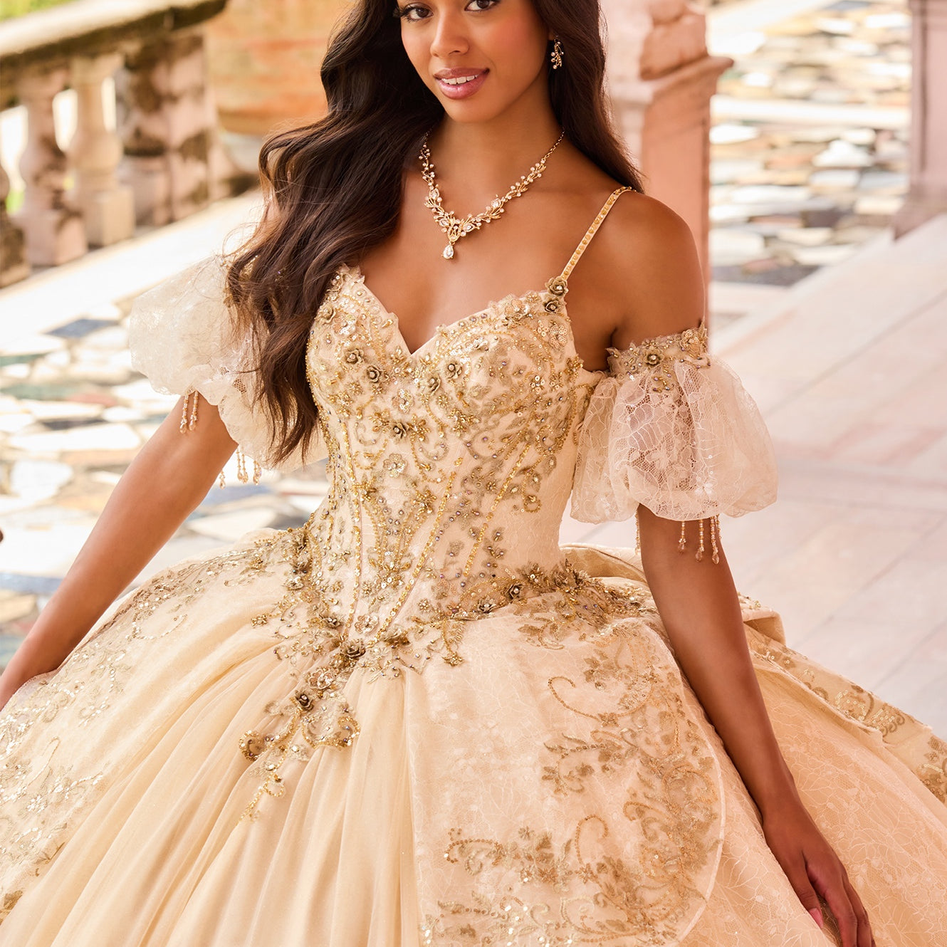 Princesa by Ariana Vara PR30161- Beaded Puff Sleeves