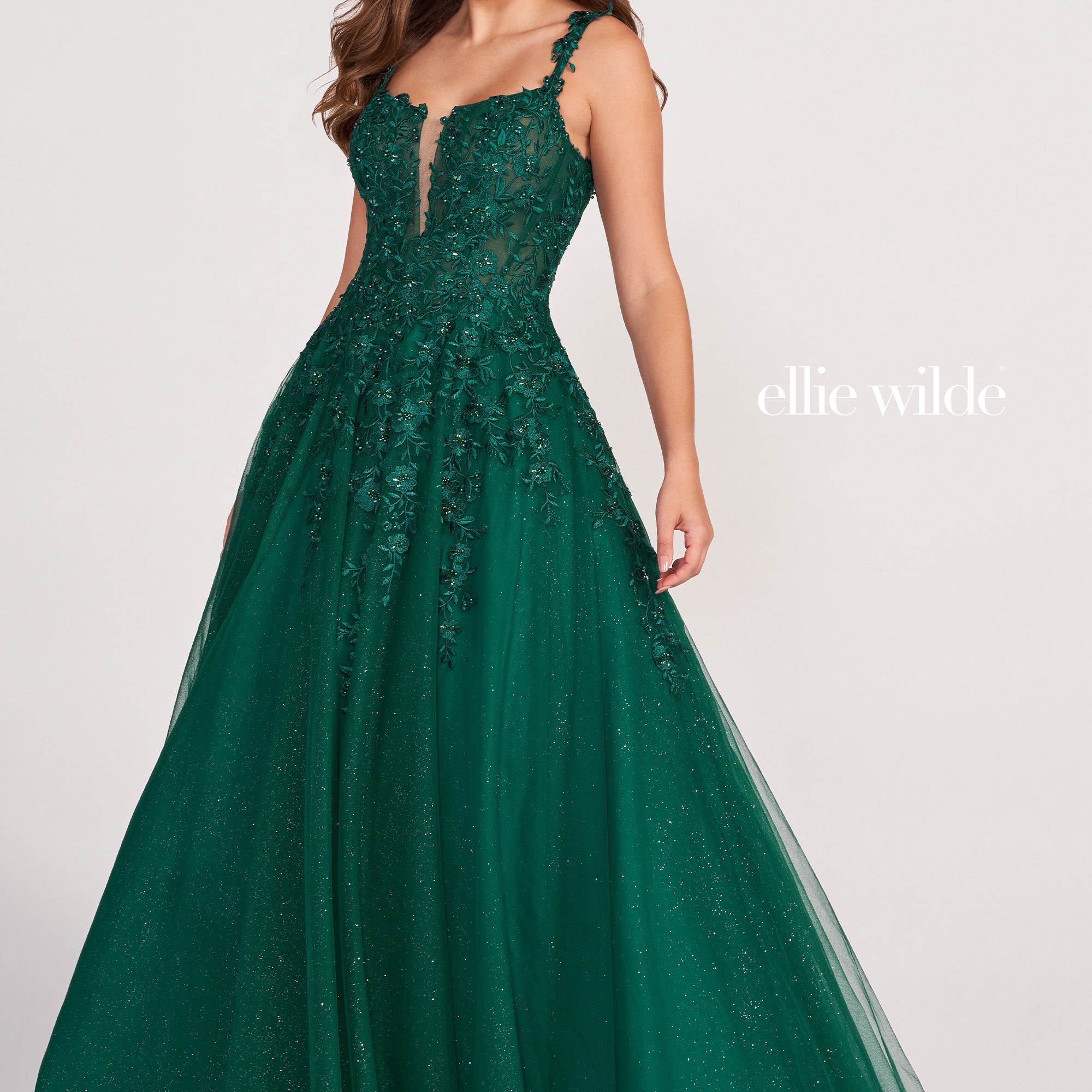 Ellie Wilde EW120014 - Applique Tulle A-Line Prom Dress