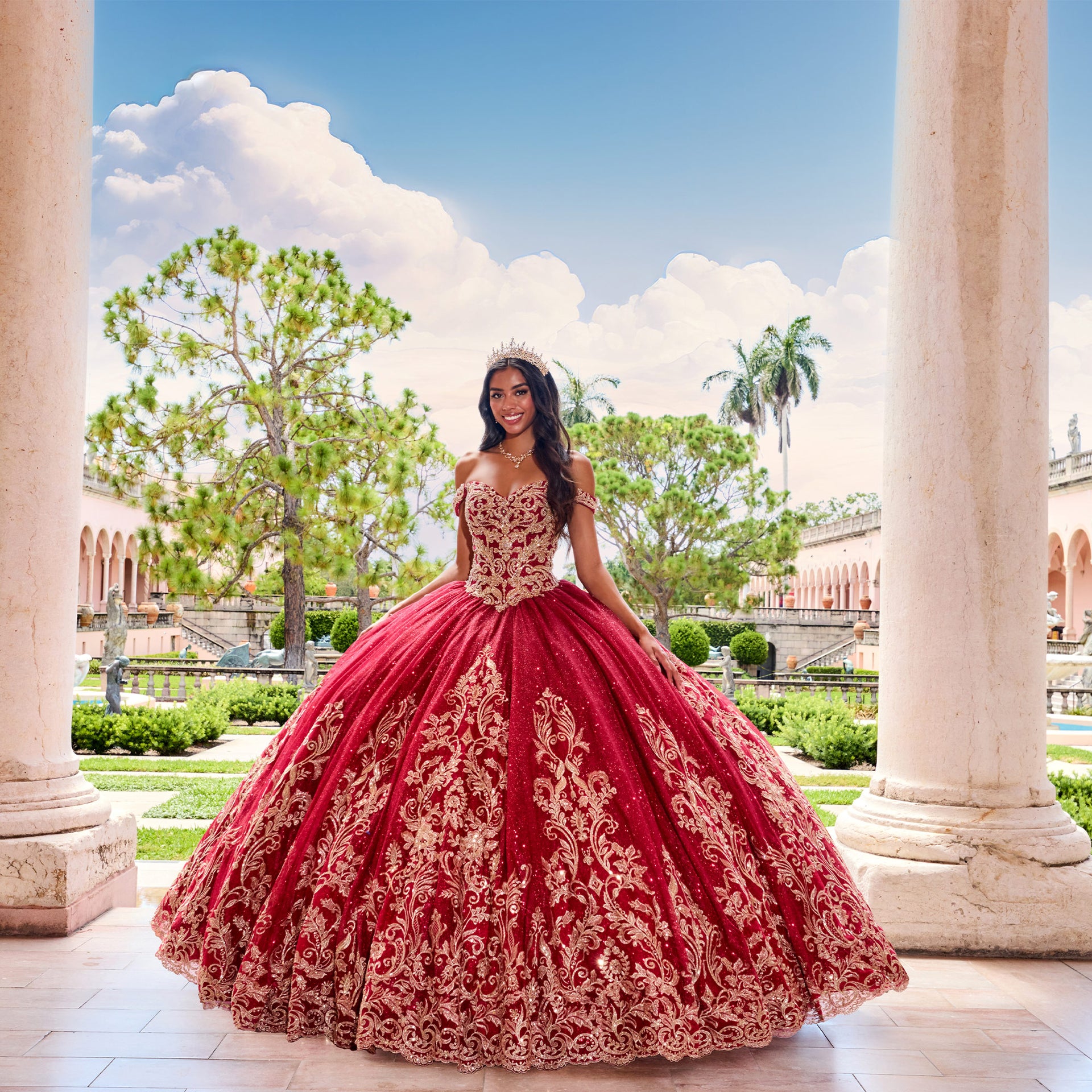 15 Aos Con Dorado De Quinceaera Vestidos Rojos Xv Sparkling Red  Quinceanera Red Wedding Dress With