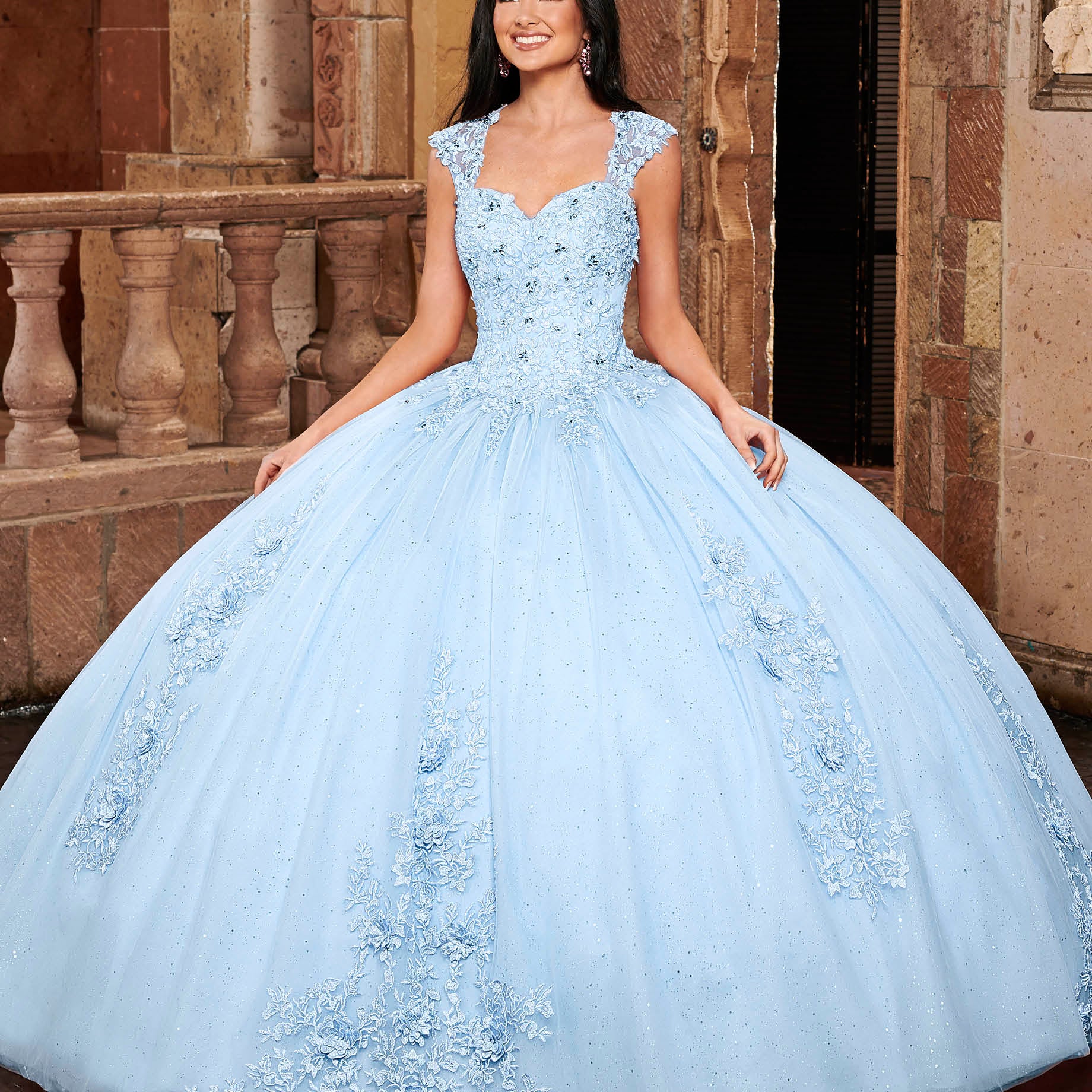 Cap Sleeve Quinceanera Dress by Mary's Bridal MQ1081 16 / Powder Blue Cap Sleeve Quinceanera Dress by Mary's Bridal MQ1081 16 / Powder Blue