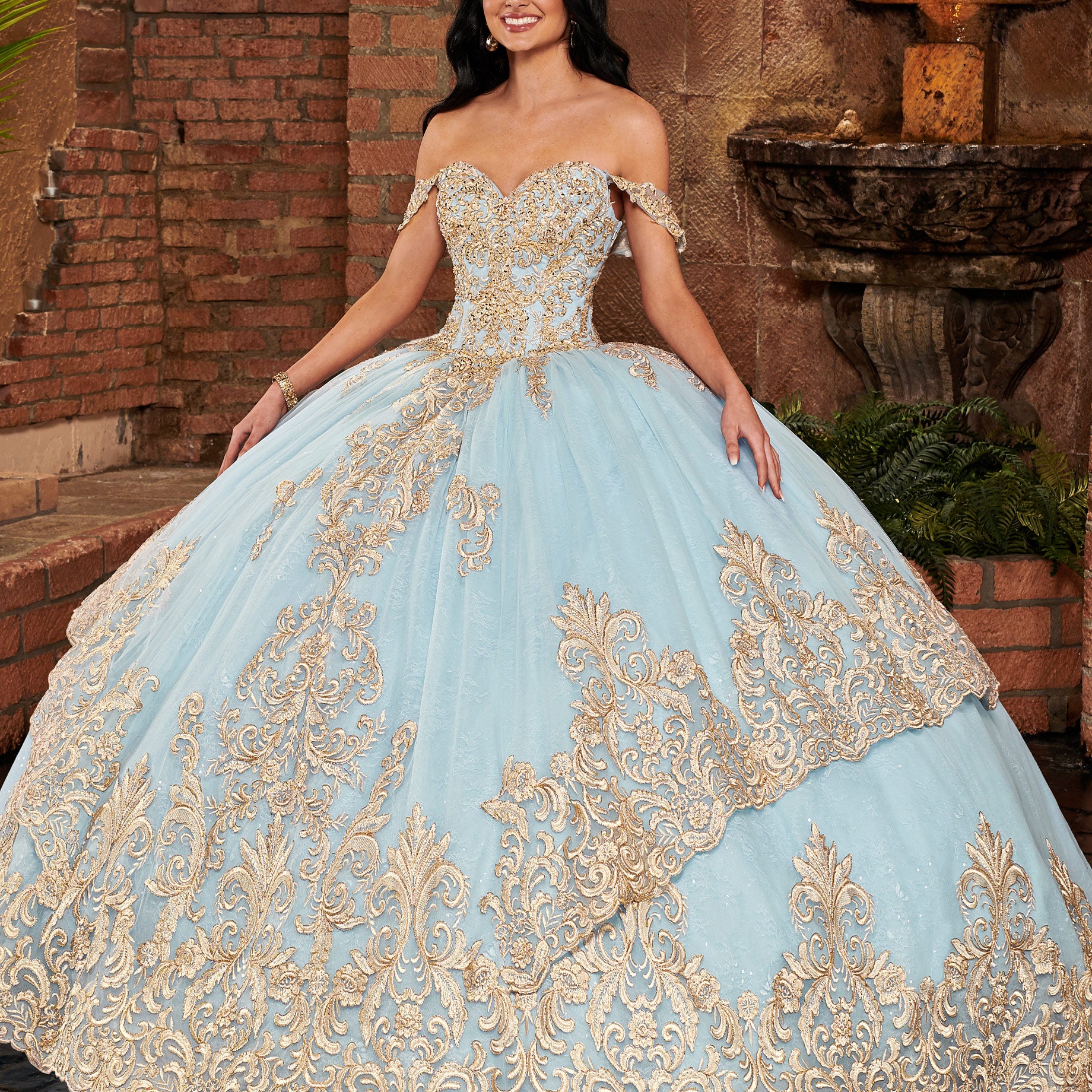 Embroidered Quinceanera Dress by Mary's Bridal MQ2136 16 / Champagne/Light Gold Embroidered Quinceanera Dress by Mary's Bridal MQ2136 16 / Champagne/Light Gold